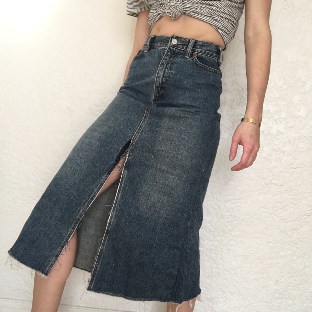 Custom Upcycled Gap Midi denim slit skirt